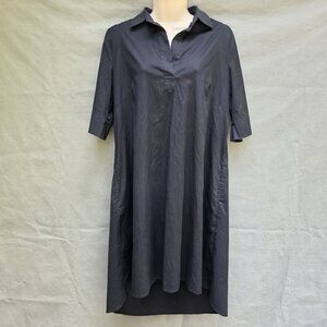 Chico's Size 1 ~ US 8 Collared Black Shirt Dress Casual Business Split Neck